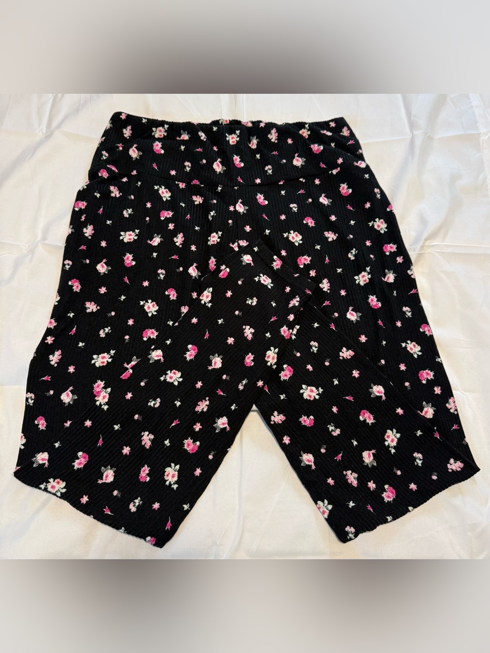No Comment NY·LA Black Floral Ribbed Leggings- Lightweight- Size Large